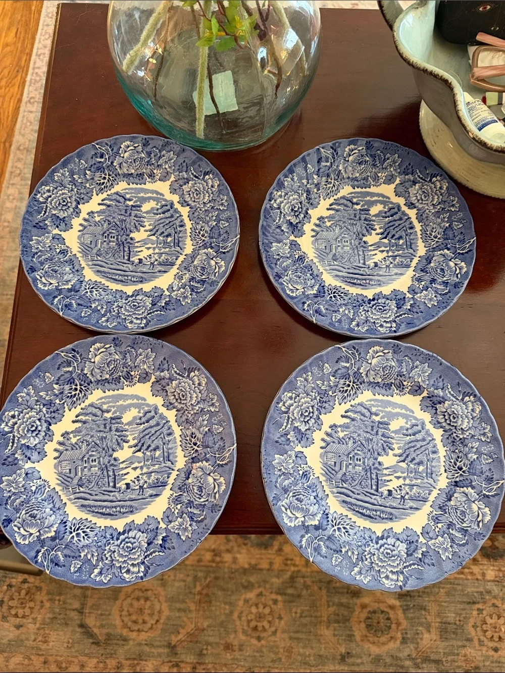 90's Wood & Sons Blue and White English Salad Plates Set of 4